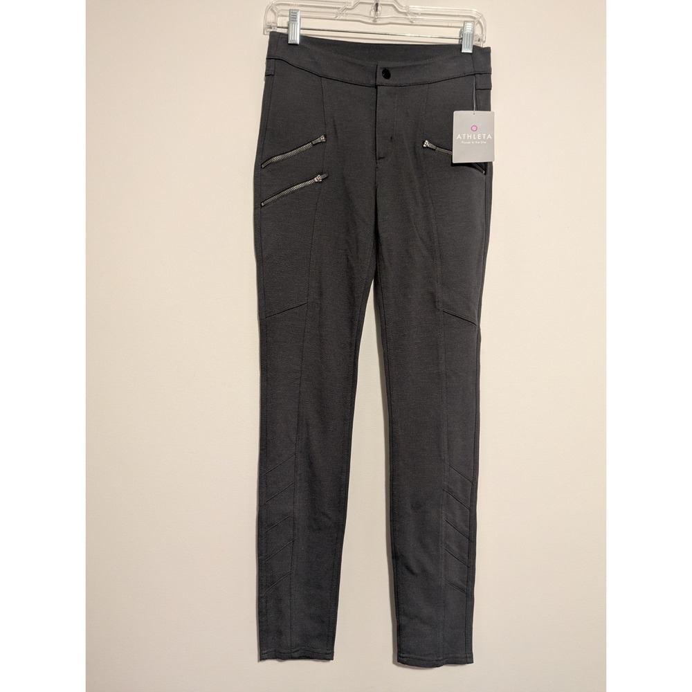 NWT! Athleta Ponte Knit Moto Skinny Pant Women's Size 4 Charcoal Gray Mid Rise